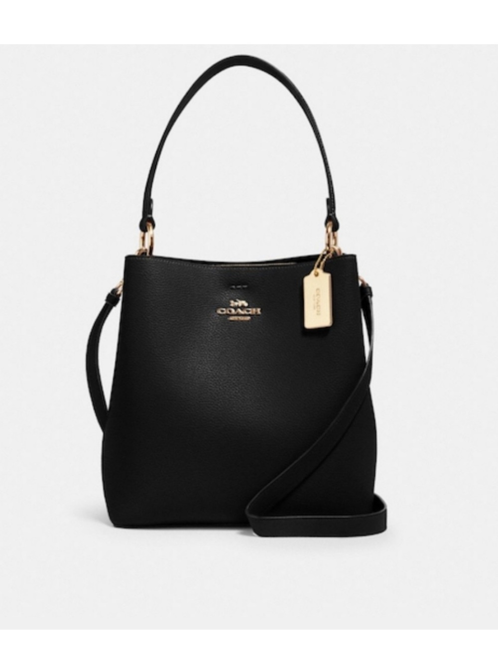 Coach Town Bucket Bag Black Pebbled Leather - Shoulder Bag with Crossbody Strap